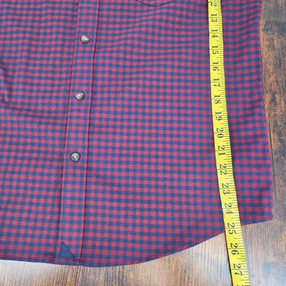 UNTUCKit Leland Flannel Shirt Mens Medium Slim Navy Burgundy Gingham Button Down - Picture 7 of 7